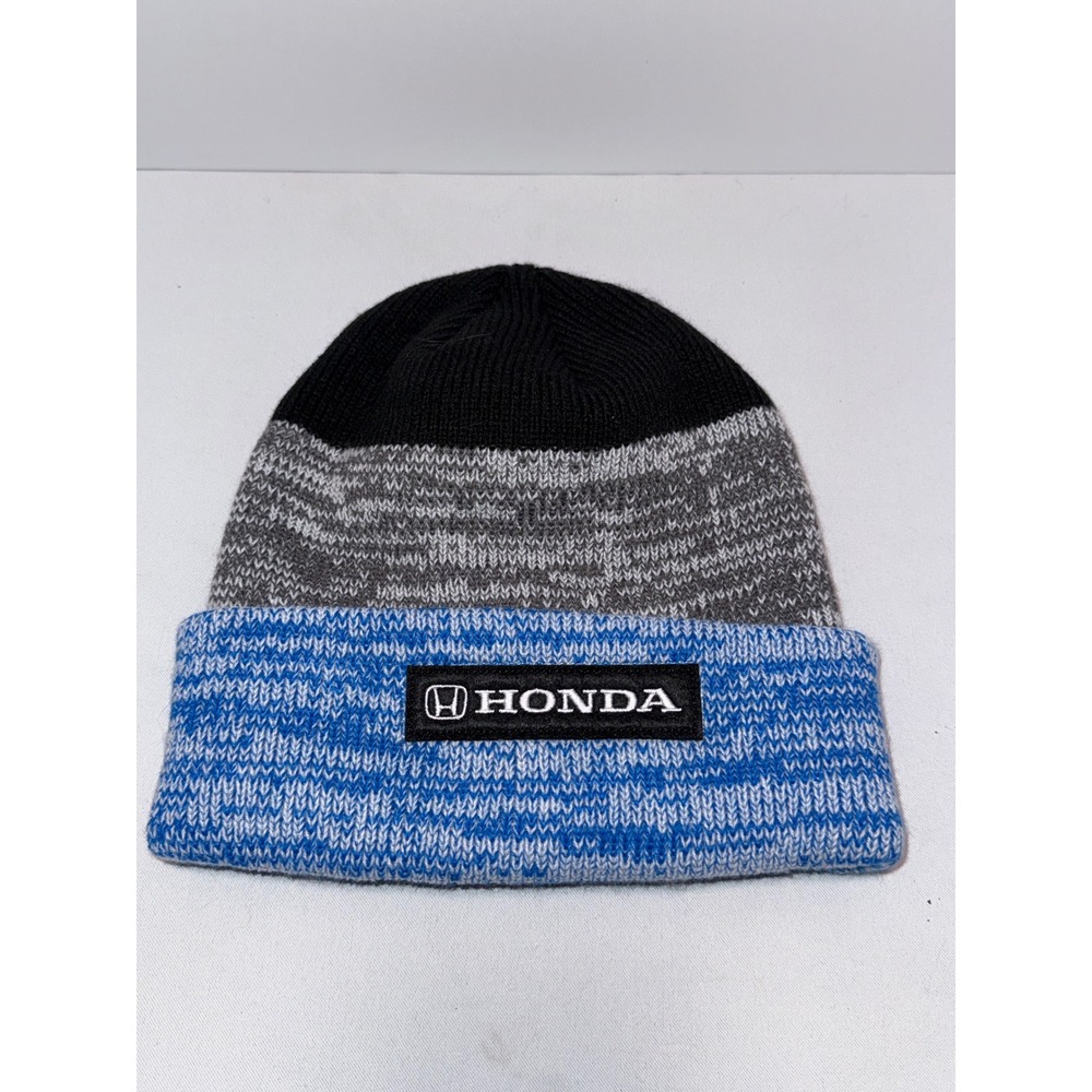 Honda Beanie Hat Blue Grey Black Knit Embroidered Logo Motorsports One Size